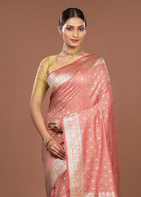 Pink Tussar Silk Saree With Blouse Piece