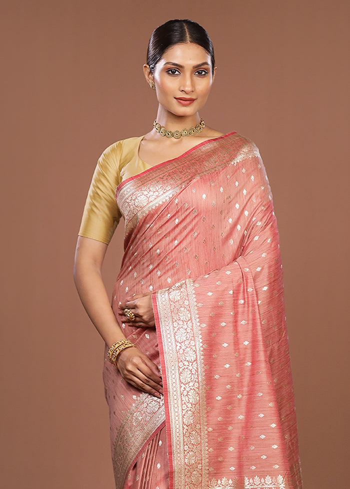 Pink Tussar Silk Saree With Blouse Piece