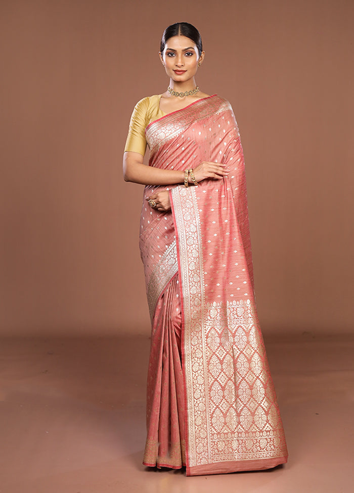 Pink Tussar Silk Saree With Blouse Piece