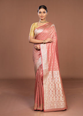 Pink Tussar Silk Saree With Blouse Piece