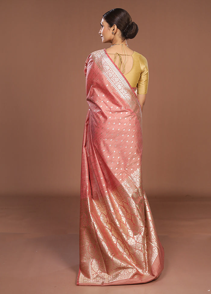 Pink Tussar Silk Saree With Blouse Piece