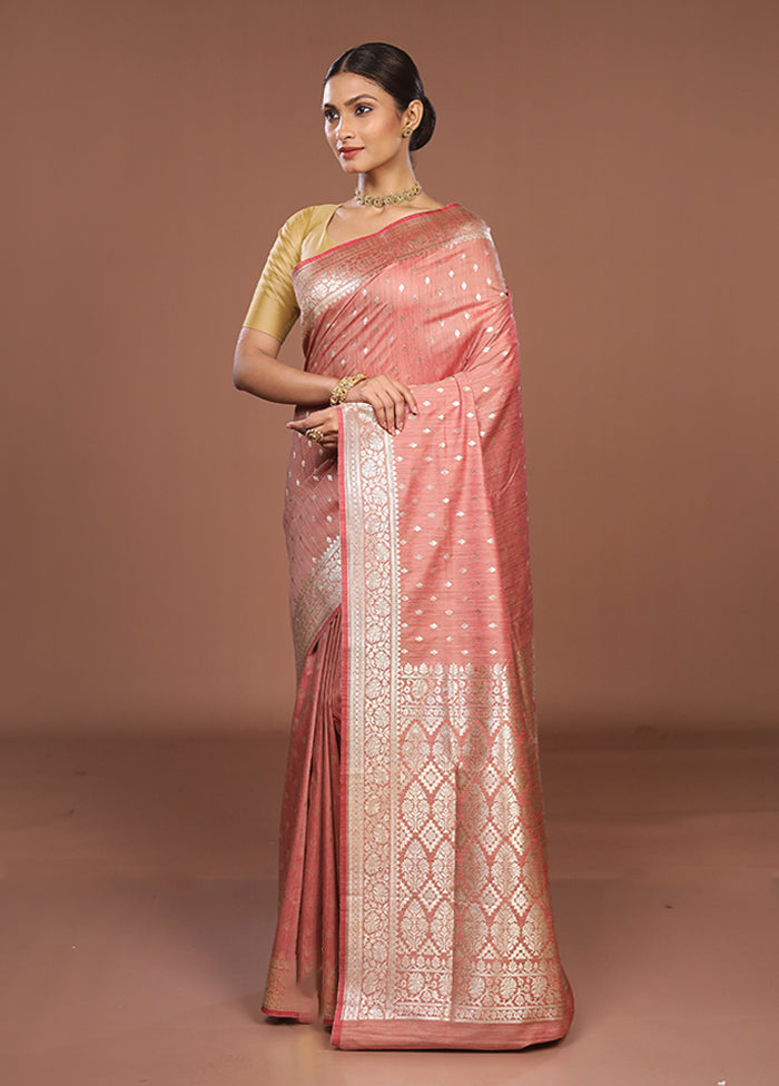 Pink Tussar Silk Saree With Blouse Piece