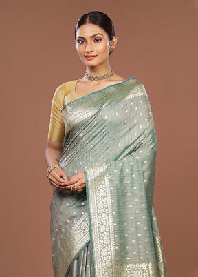 Green Tussar Silk Saree With Blouse Piece