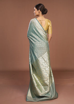 Green Tussar Silk Saree With Blouse Piece