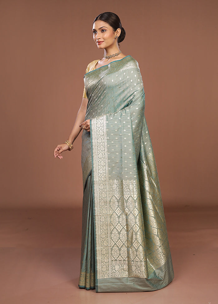 Green Tussar Silk Saree With Blouse Piece