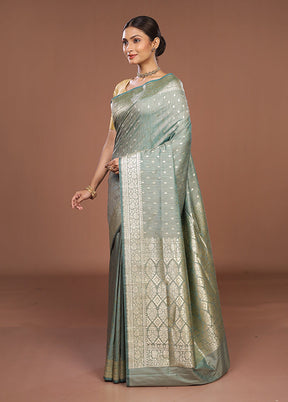 Green Tussar Silk Saree With Blouse Piece