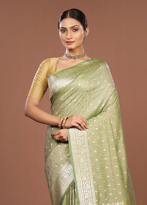 Green Tussar Silk Saree With Blouse Piece