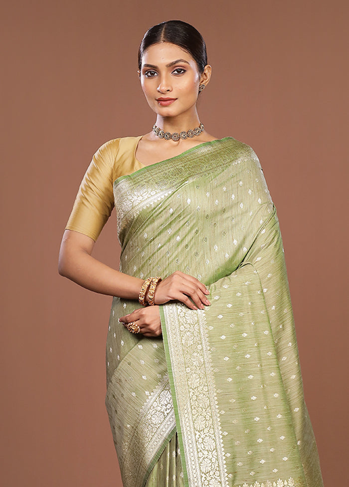 Green Tussar Silk Saree With Blouse Piece