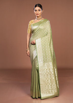 Green Tussar Silk Saree With Blouse Piece