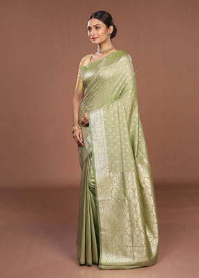 Green Tussar Silk Saree With Blouse Piece
