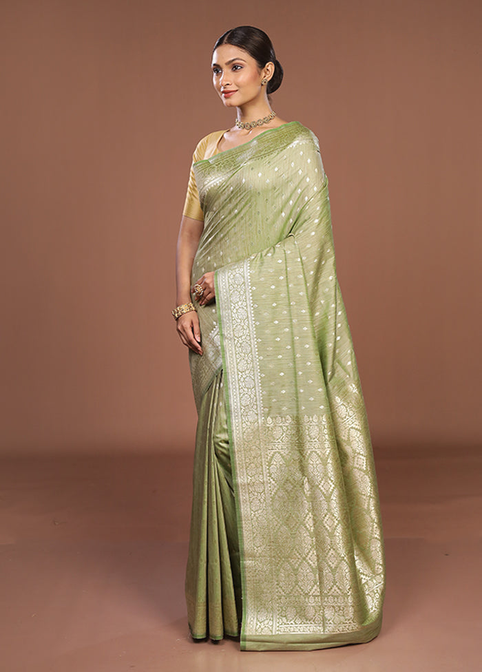 Green Tussar Silk Saree With Blouse Piece