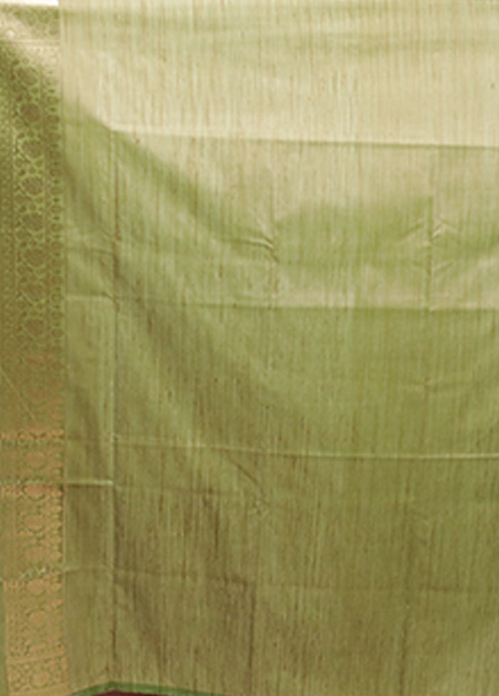 Green Tussar Silk Saree With Blouse Piece