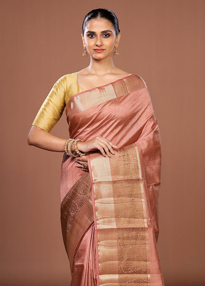 Pink Dupion Silk Saree With Blouse Piece