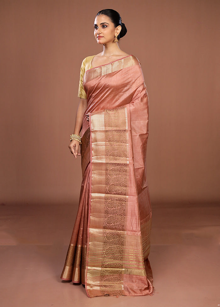 Pink Dupion Silk Saree With Blouse Piece