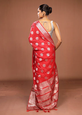 Red Dupion Silk Saree With Blouse Piece