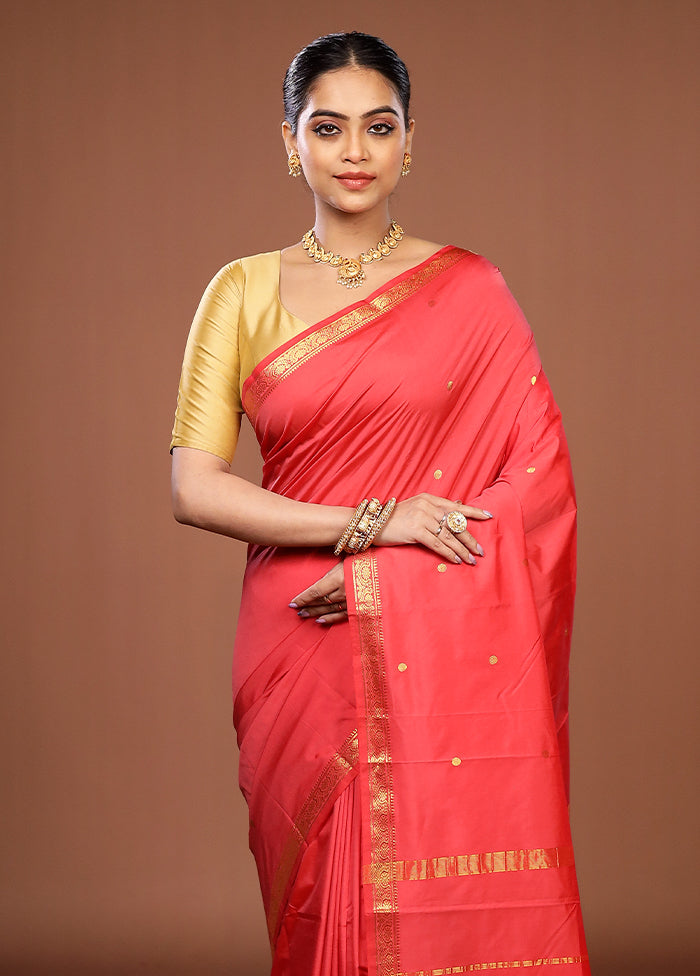 Pink Kanjivaram Silk Saree With Blouse Piece