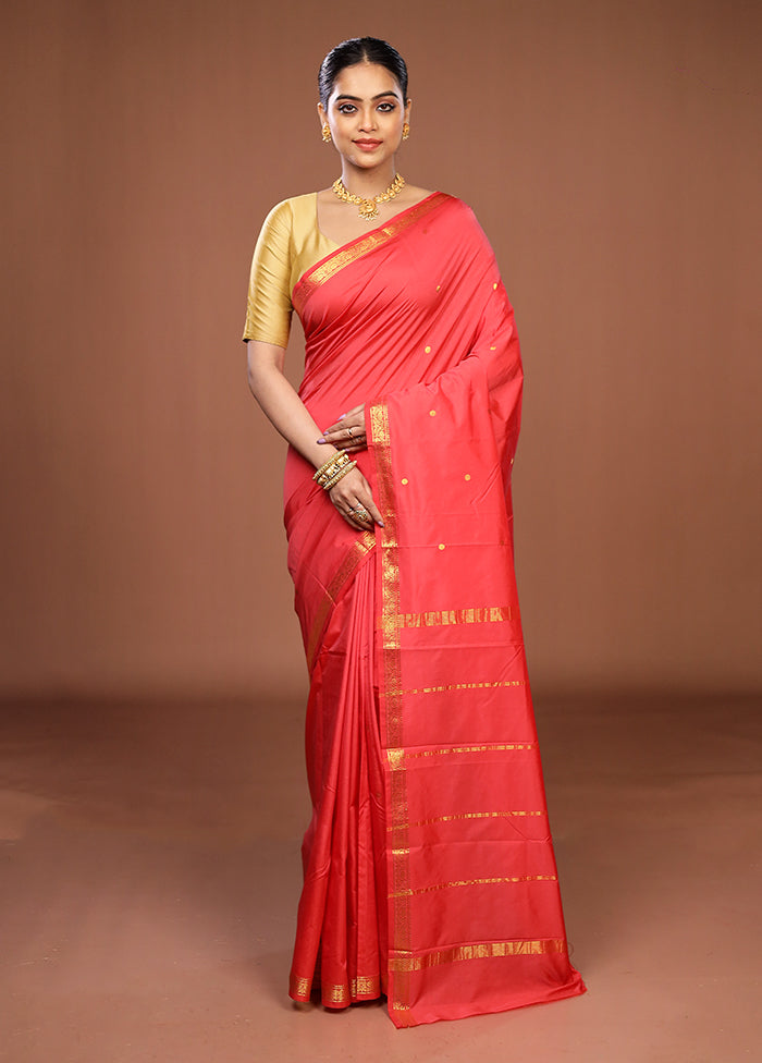 Pink Kanjivaram Silk Saree With Blouse Piece