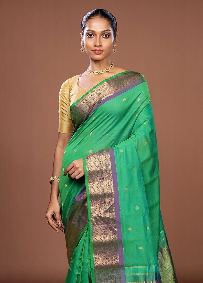 Green Gadwal Pure Silk Saree Without Blouse Piece