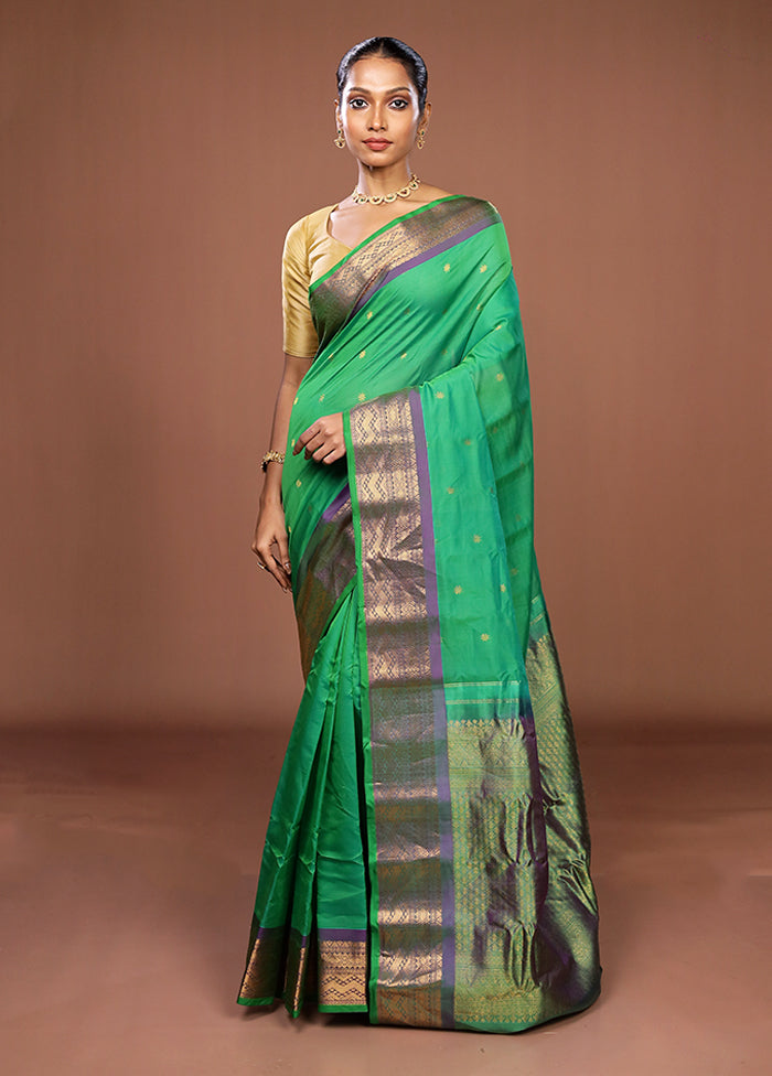Green Gadwal Pure Silk Saree Without Blouse Piece
