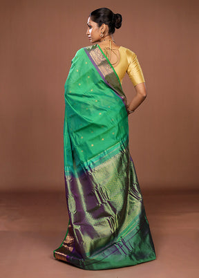 Green Gadwal Pure Silk Saree Without Blouse Piece