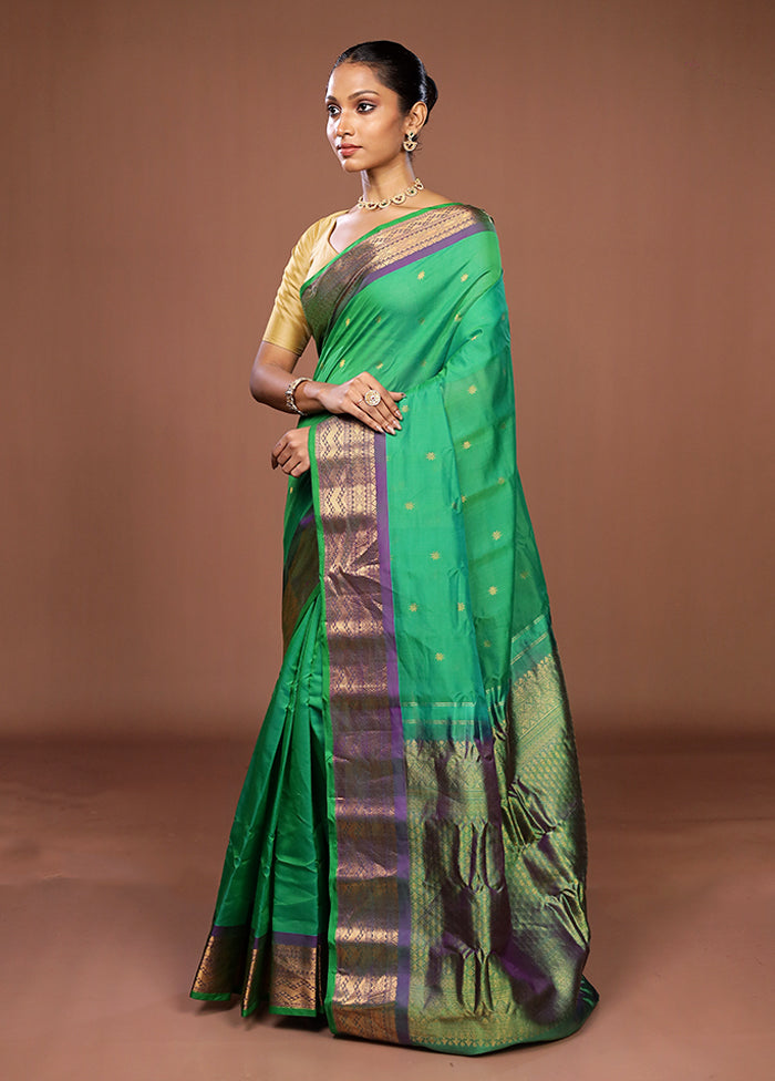Green Gadwal Pure Silk Saree Without Blouse Piece