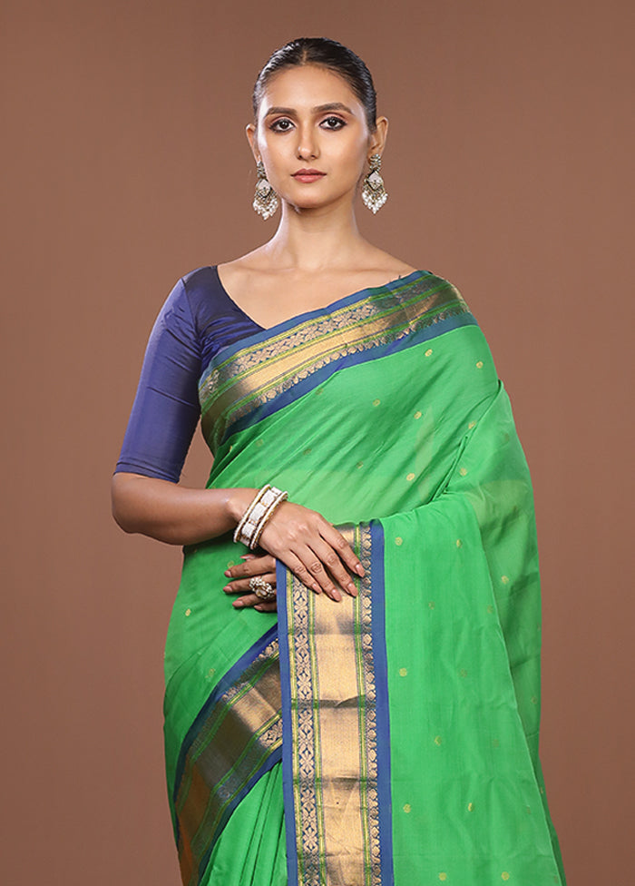 Green Gadwal Pure Silk Saree Without Blouse Piece