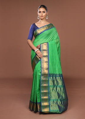 Green Gadwal Pure Silk Saree Without Blouse Piece