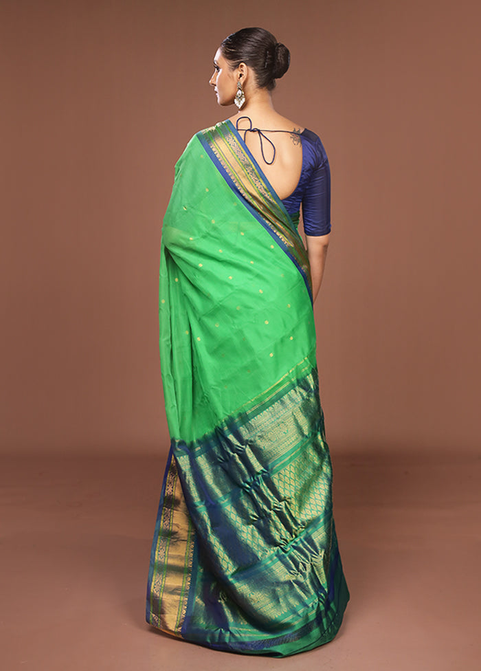 Green Gadwal Pure Silk Saree Without Blouse Piece