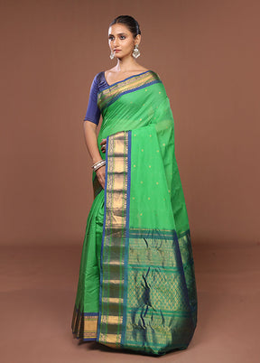 Green Gadwal Pure Silk Saree Without Blouse Piece