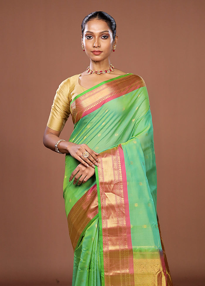 Green Gadwal Pure Silk Saree Without Blouse Piece