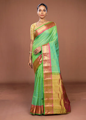 Green Gadwal Pure Silk Saree Without Blouse Piece