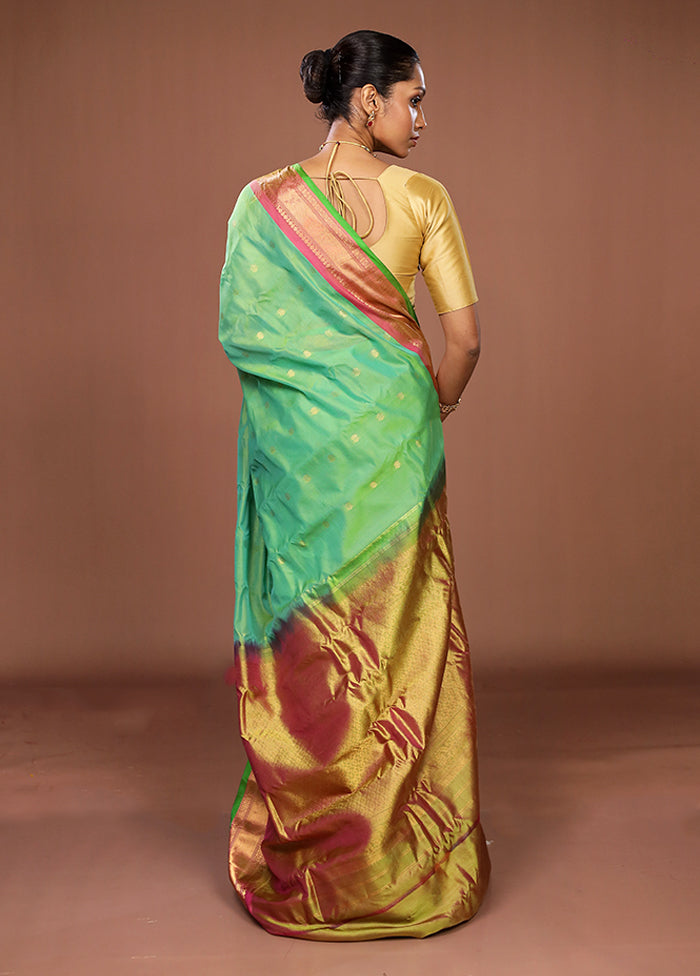 Green Gadwal Pure Silk Saree Without Blouse Piece