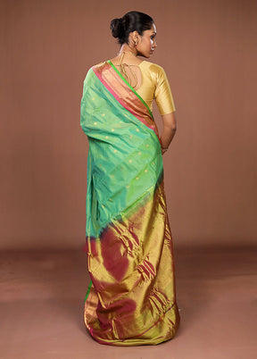 Green Gadwal Pure Silk Saree Without Blouse Piece