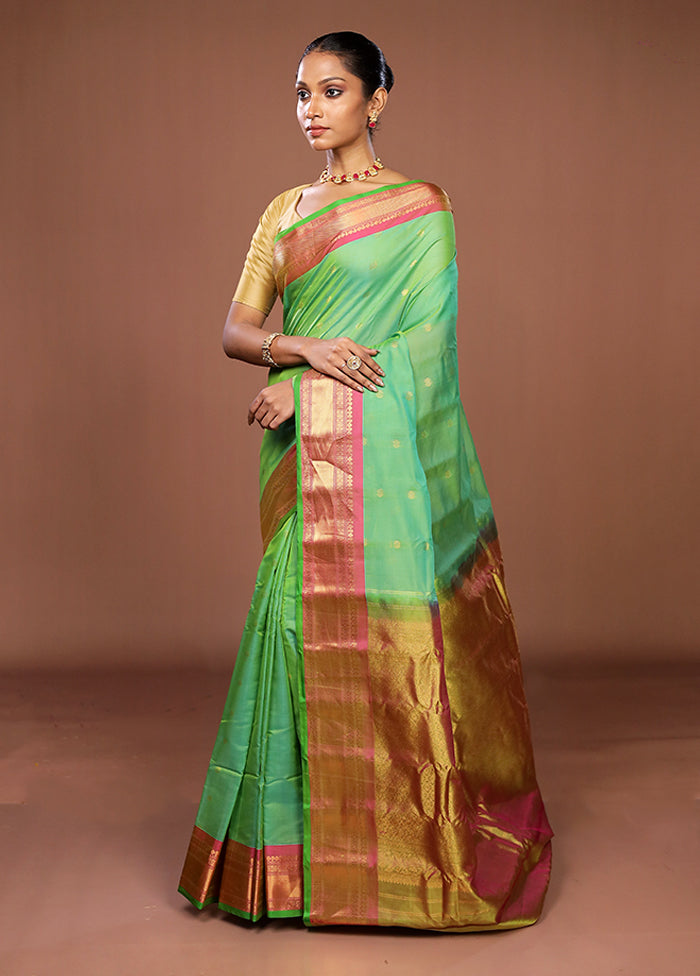 Green Gadwal Pure Silk Saree Without Blouse Piece