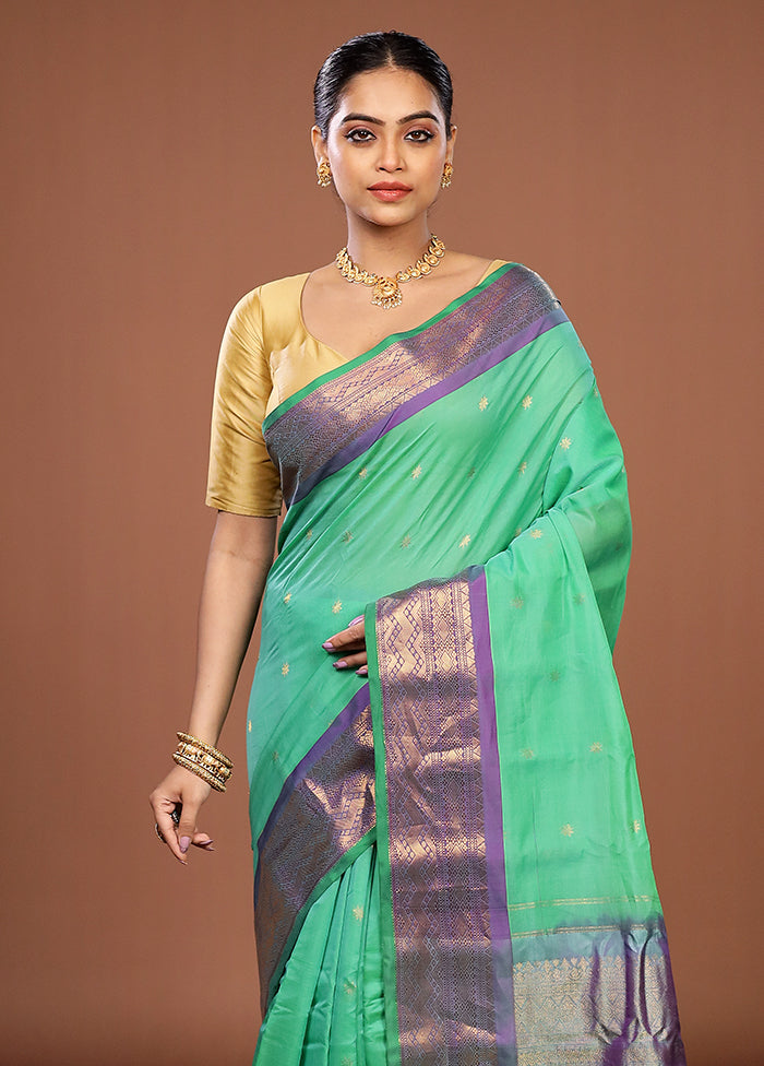 Green Gadwal Pure Silk Saree Without Blouse Piece