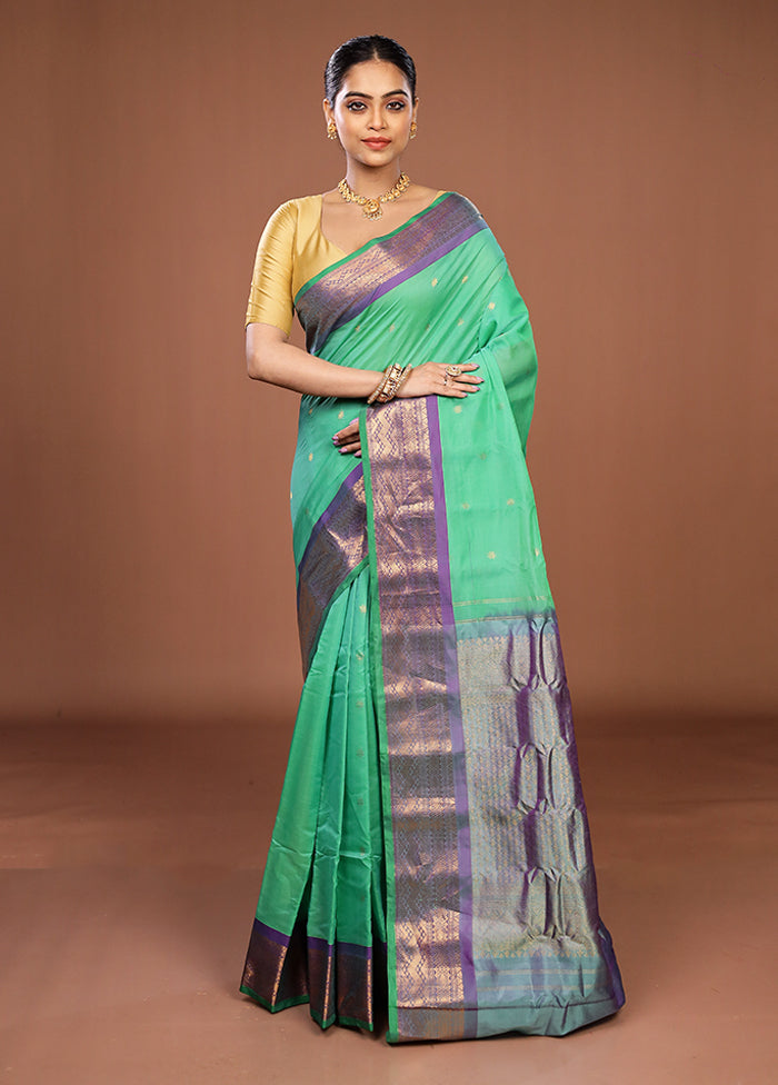 Green Gadwal Pure Silk Saree Without Blouse Piece