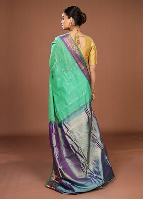 Green Gadwal Pure Silk Saree Without Blouse Piece