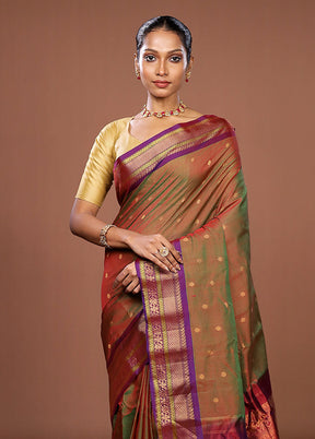Green Gadwal Pure Silk Saree Without Blouse Piece