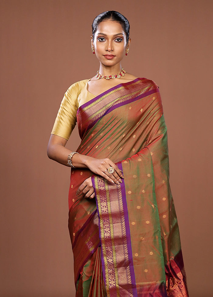 Green Gadwal Pure Silk Saree Without Blouse Piece
