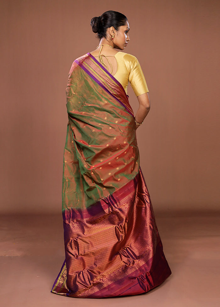 Green Gadwal Pure Silk Saree Without Blouse Piece