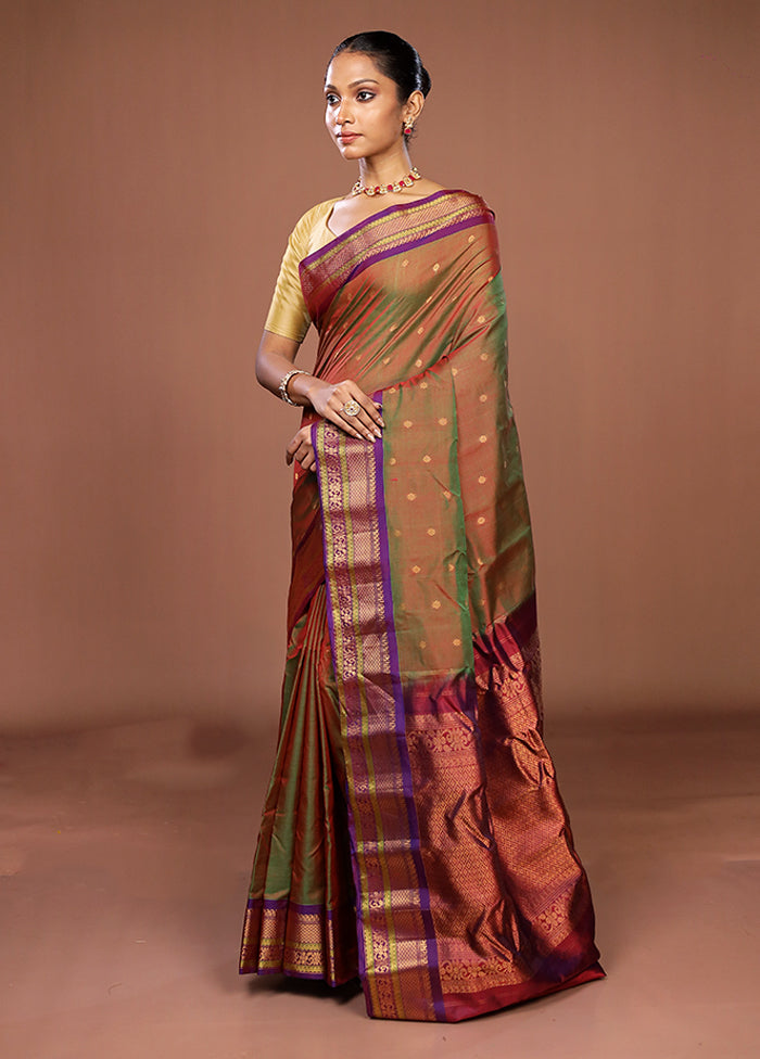 Green Gadwal Pure Silk Saree Without Blouse Piece