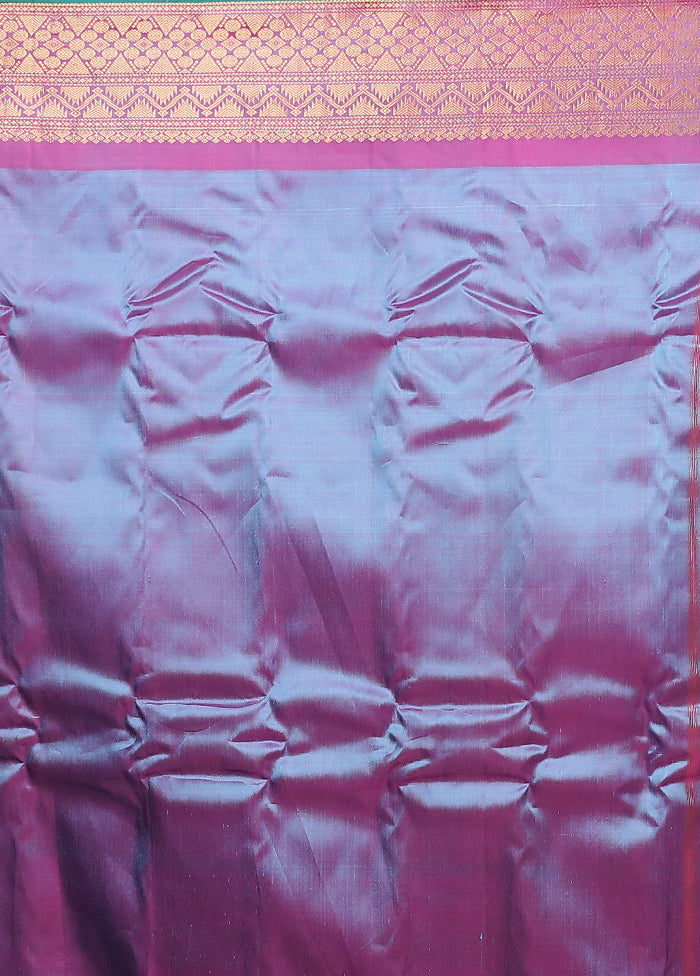 Blue Gadwal Pure Silk Saree Without Blouse Piece