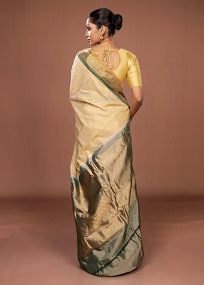Cream Gadwal Pure Silk Saree Without Blouse Piece