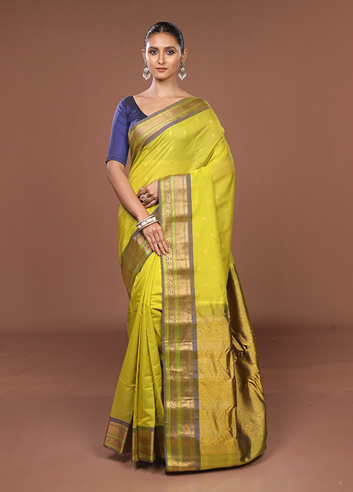 Green Gadwal Pure Silk Saree Without Blouse Piece