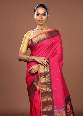 Pink Gadwal Pure Silk Saree Without Blouse Piece