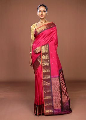 Pink Gadwal Pure Silk Saree Without Blouse Piece