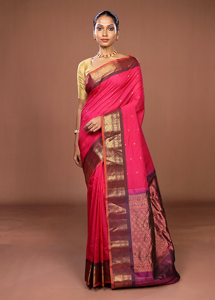 Pink Gadwal Pure Silk Saree Without Blouse Piece