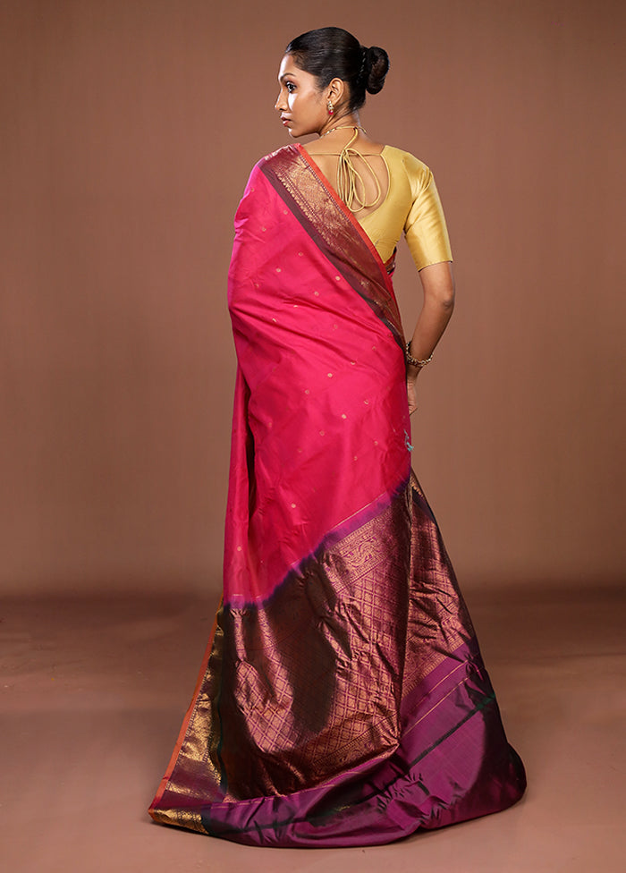 Pink Gadwal Pure Silk Saree Without Blouse Piece
