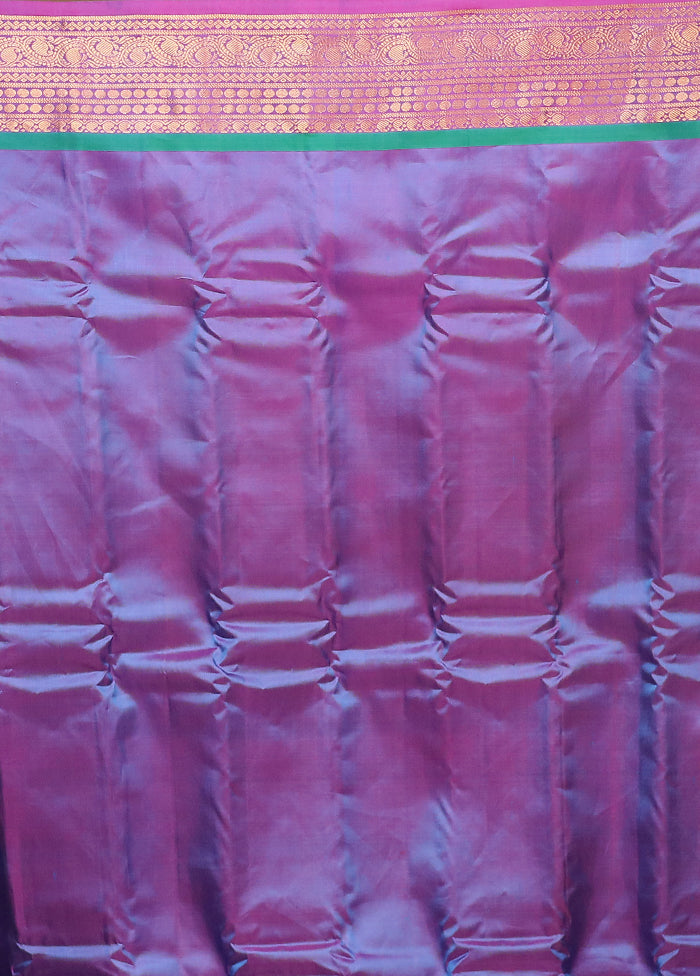 Blue Gadwal Pure Silk Saree Without Blouse Piece