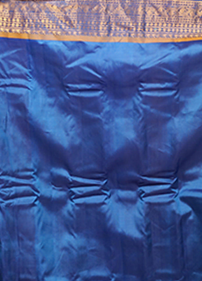 Blue Gadwal Pure Silk Saree Without Blouse Piece